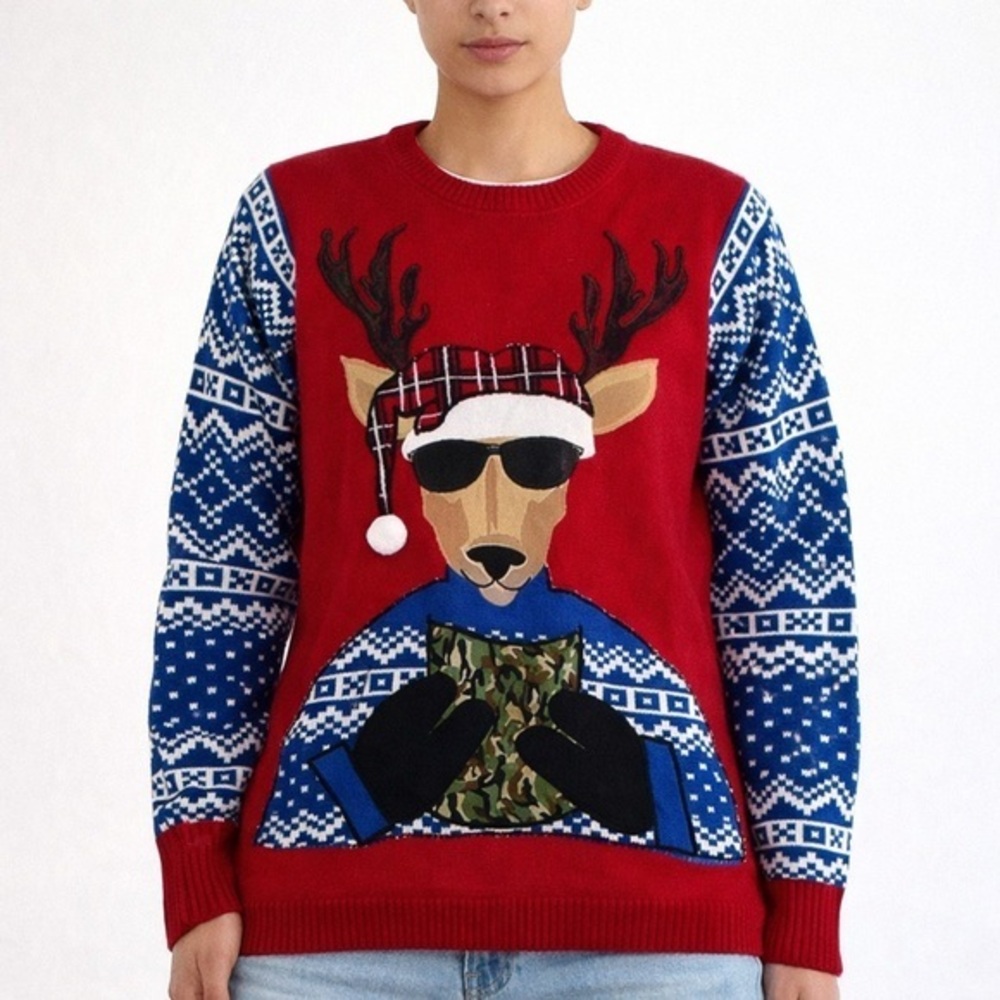 Deer Ugly Christmas Sweater Funny Holiday Pullover Size M